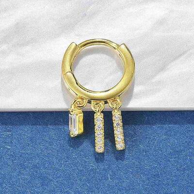 Rectangle S925 Sterling Silver Micro Pave Clear Cubic Zirconia Hoop Earrings for Women