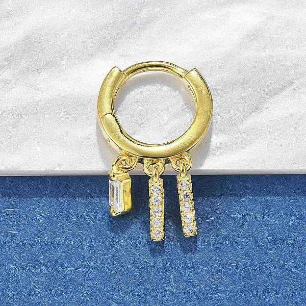 Rectangle S925 Sterling Silver Micro Pave Clear Cubic Zirconia Hoop Earrings for Women