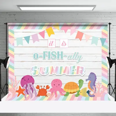 O Fish Ally Summer Undersea Animals Wooden Backdrop