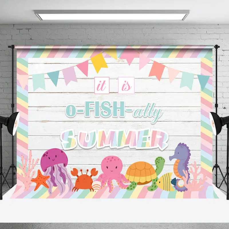 O Fish Ally Summer Undersea Animals Wooden Backdrop