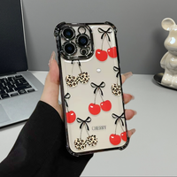 Cherry pattern four-corner airbag electroplated shockproof tpu mobile phone case suitable for iPhone16 15 14 13 12 11 Pro Max...