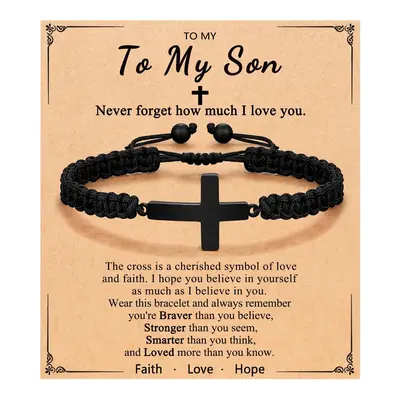 Cross Braided Bracelet for Men/Boys Birthday Valentine's Day Christmas Confirmation Communion Gifts for Son Grandson Nephew