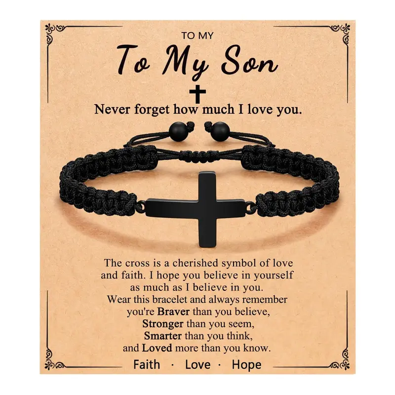 Cross Braided Bracelet for Men/Boys Birthday Valentine's Day Christmas Confirmation Communion Gifts for Son Grandson Nephew
