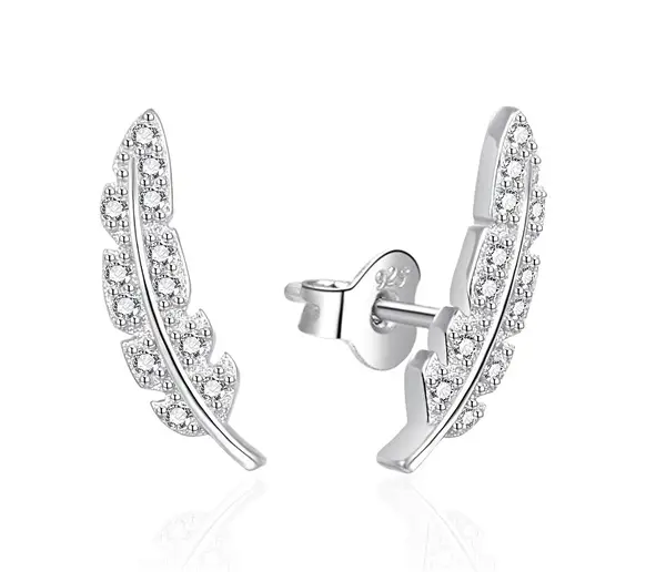 Agato Long Silver Feather Earrings with Zirconia AGT-E085PW