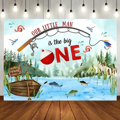 Our Little Man Mountain River Fish Birthday Backdrop - Aperturee