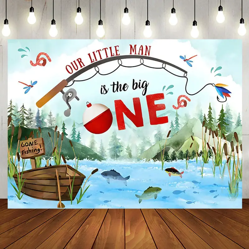 Our Little Man Mountain River Fish Birthday Backdrop - Aperturee