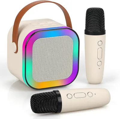 Mini karaoke machine with microphone sound system, portable karaoke machine with 2 wireless microphones, birthday gifts for g...
