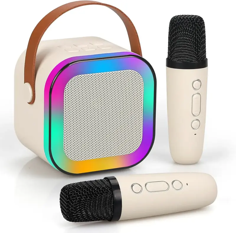 Mini karaoke machine with microphone sound system, portable karaoke machine with 2 wireless microphones, birthday gifts for g...