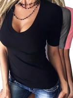 Women's Plain Deep V Neck Tee, Casual Fitted Short Sleeve T-shirt for Summer, Fit Summer Clothes Women, Ladies Clothes for Da...