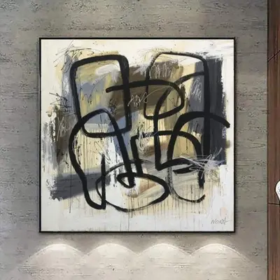 Large Beige Oil Painting On Canvas Modern Wall Art Abstract Fine Art Contemporary Wall Decor | MEETING OF TWO STRANGERS