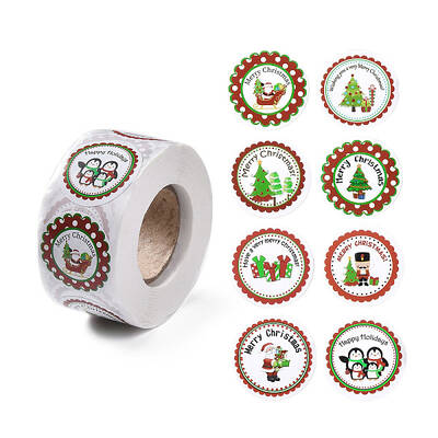 8 Patterns Christmas Round Dot Self Adhesive Paper Stickers Roll