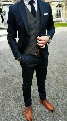 Blue Suit Grey Vest - Navy Suit Grey Vest