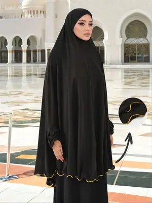 Women's Solid Color Hijab with Sleeves, Modest Fashion Long Sleeve Instant Hijab for Daily Wear, Women's Islamic Clothing for...