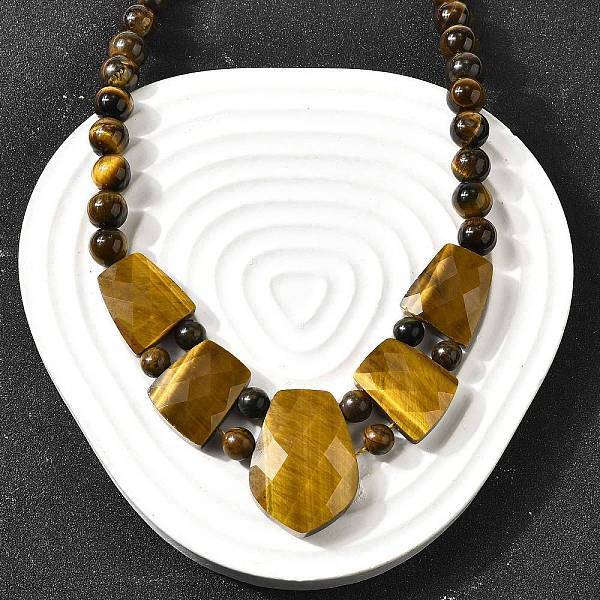 Natural Tiger Eye Faceted Bib Graduated Beaded Necklaces for Women
