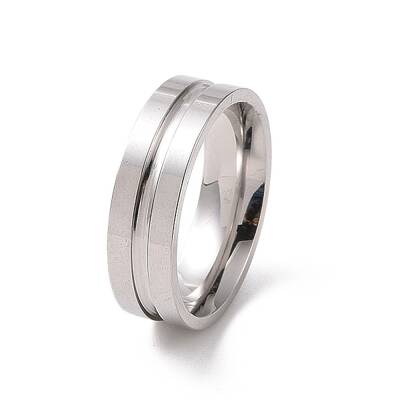 Non-Tarnish 201 Stainless Steel Grooved Line Finger Ring for Women