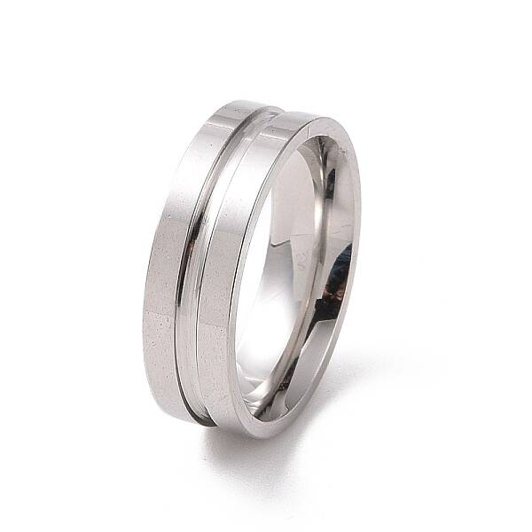 Non-Tarnish 201 Stainless Steel Grooved Line Finger Ring for Women