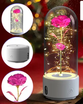 2-in-1 Rose Flowers LED Light & Bluetooth Speaker | Color: White Base Color Flower