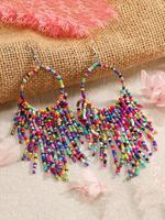 Colorful Beaded Decor Dangle Earrings, Boho Style Long Tassel Drop Earrings for Women, Fashion Accessories for Party, Daily D...
