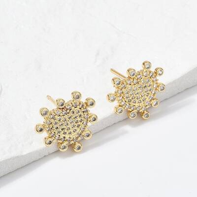 Brass Micro Pave Clear Cubic Zirconia Stud Earrings