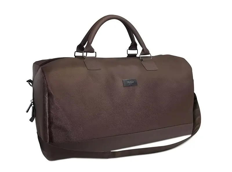Hugo Boss, duffel bag, synthetic leather, fabric bag, weekend bag, dark brown, 50 x 18 x 31 cm