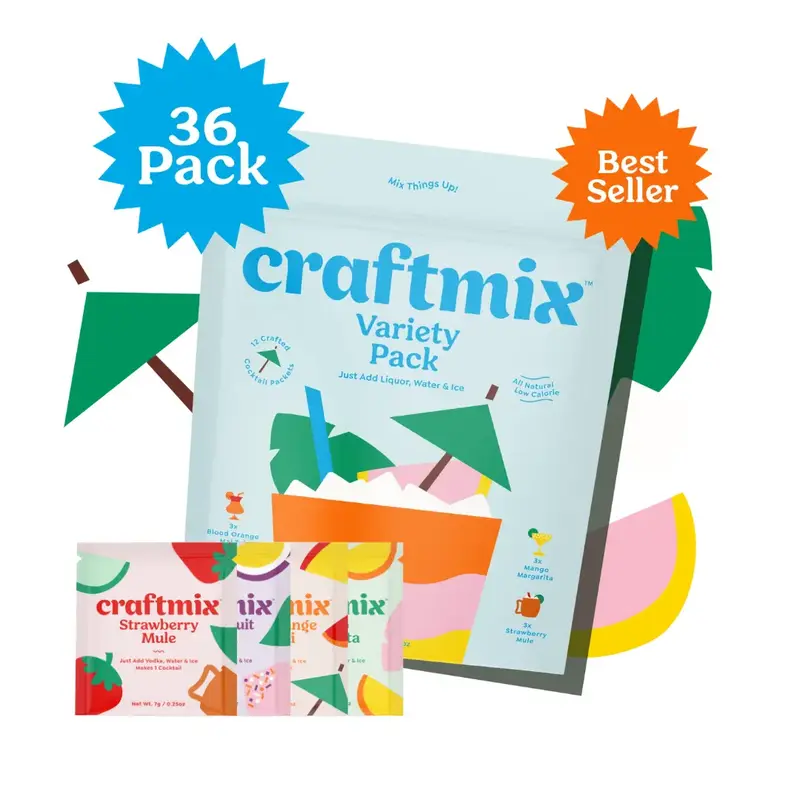 Craftmix Variety Pack 36 Skinny Cocktail Mixers & Mocktails – Made Real Fruit, Vegan, Low-Carb, Low-Sugar, Non-GMO, Dairy &...