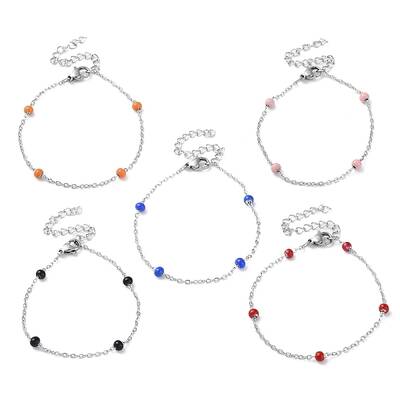 304 Stainless Steel Cable Chain Bracelet with Enamel Rondelle Beaded