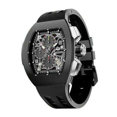 TSAR BOMBA Men's Quartz Watch | Black | Atomic TB8214 | Fluororubber Bezel | Luxury Sport Watch | 50M Waterproof Sapphire Gla...