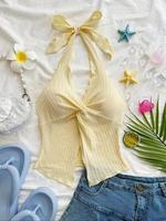 Women's Solid Color Halter Neck Top, Casual Sleeveless Top for Summer, Ladies Clothes for Beach Holiday Vacation, Womenswear
