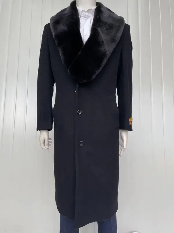 Mens Full Length Wool and Cashmere Overcoat - Winter Topcoats - Black Coat