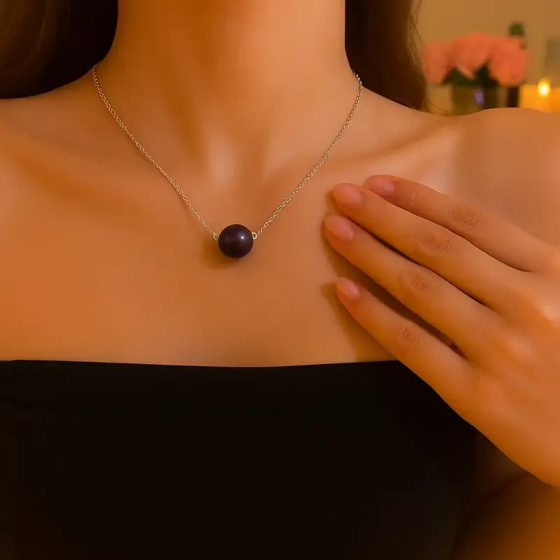 PEARLISM Lulutong Necklace Freshwater Edison Pearl Necklace jewelry.Round shape.White and purplr.High-end and elegant style.P...