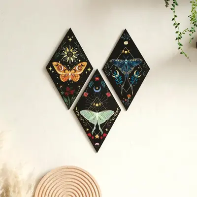 Room Decor Wooden Butterfly & Moon & Star Pattern Wall Art, 3 Counts Boho Style Wall Decor, Room Decor Decorations for Home L...