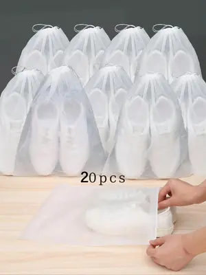 20pcs Simple Basic Drawstring Solid Color Shoe Bag for Women & Men, Casual Portable Dustproof Shoes Travel Bag for Daily Use ...