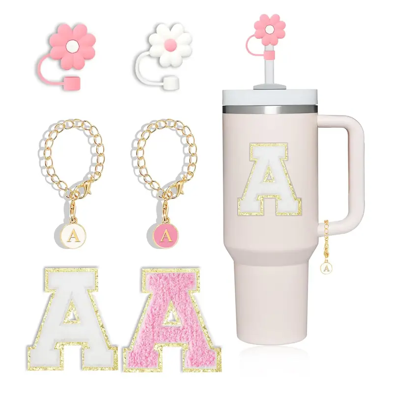 Compatible with Stanley 30&40 Oz Tumbler Accessories, 2 Counts 10mm Flower Straw Covers Or 2 Counts A-Z Letter Charms Or 2 Co...