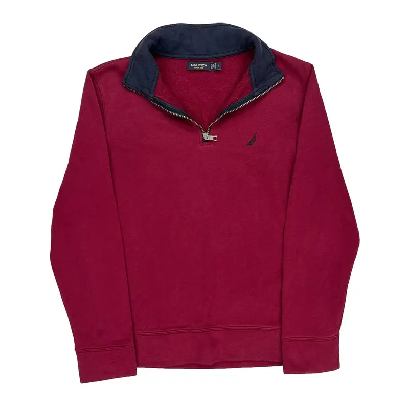 Nautica 1/4 Zip - Large Burgundy Cotton Blend