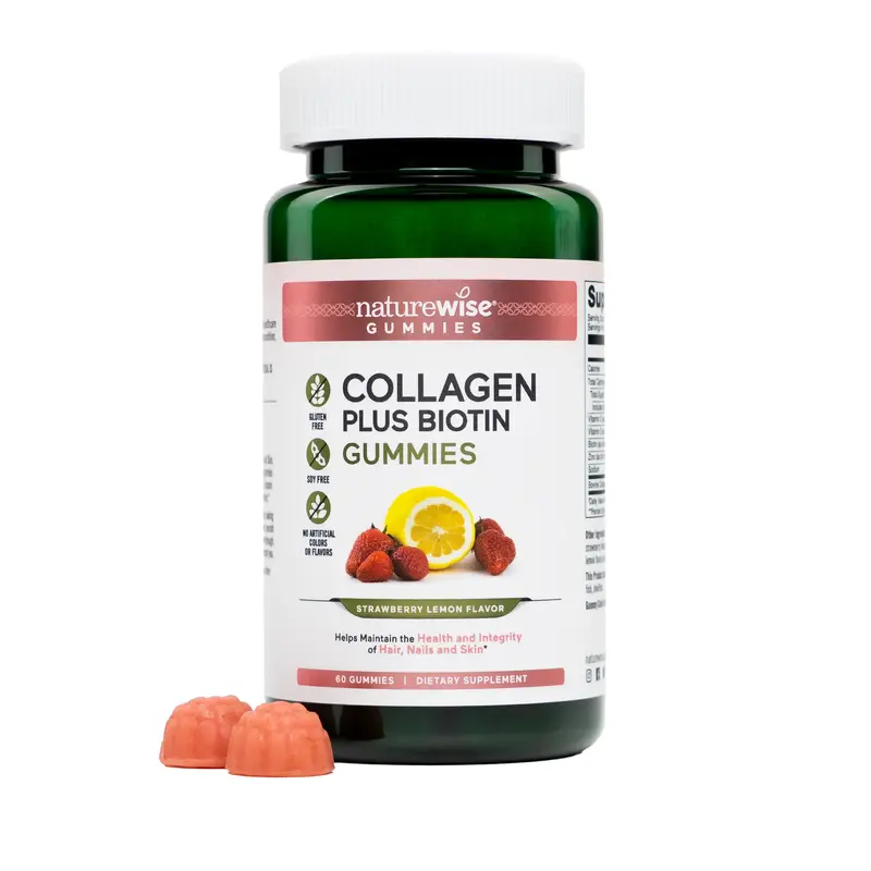 NatureWise Collagen Gummies - Clean, Gluten Free, Non-GMO Collagen Gummies in Strawberry Lemon Flavor for Hair, Skin & Nails