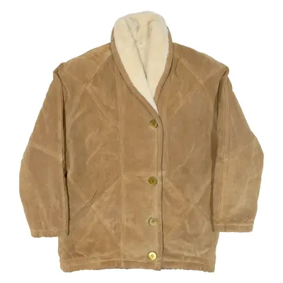Fleece Lined Womens Overcoat Coat Brown Leather M