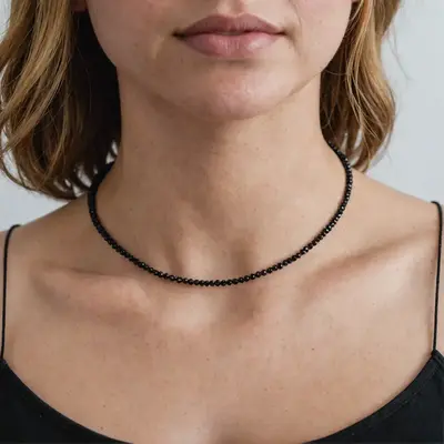Tiny Gemstone Beaded Choker Necklace, Dainty Faceted Gemstone Beaded Necklace, Waterproof Crystal Beaded Choker, Mother's Day...