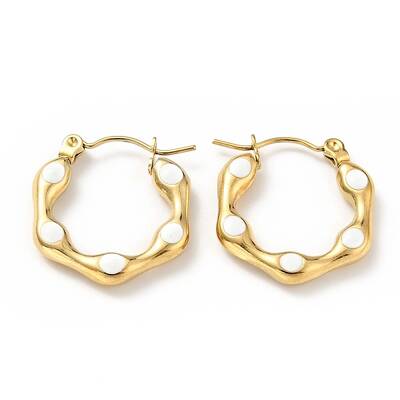 Ion Plating(IP) 304 Stainless Steel Hexagon Hoop Earrings with Enamel for Women