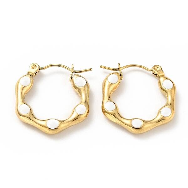 Ion Plating(IP) 304 Stainless Steel Hexagon Hoop Earrings with Enamel for Women