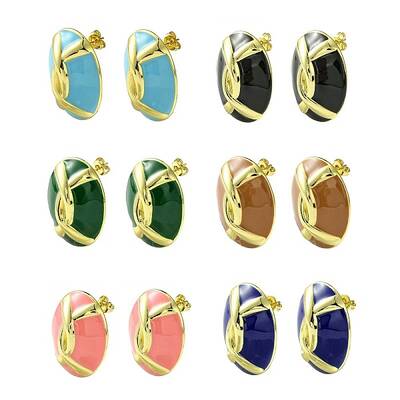 Oval Brass Stud Earrings