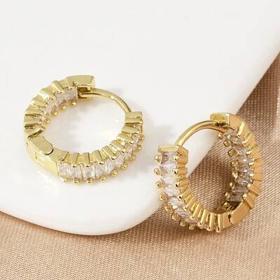 Brass Micro Pave Cubic Zirconia Hoop Earrings