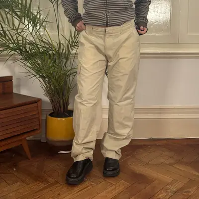 Blue Side Cargo Trousers - 32W UK 12 Cream Polyester