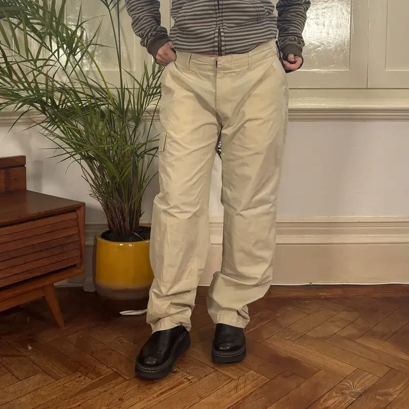 Blue Side Cargo Trousers - 32W UK 12 Cream Polyester