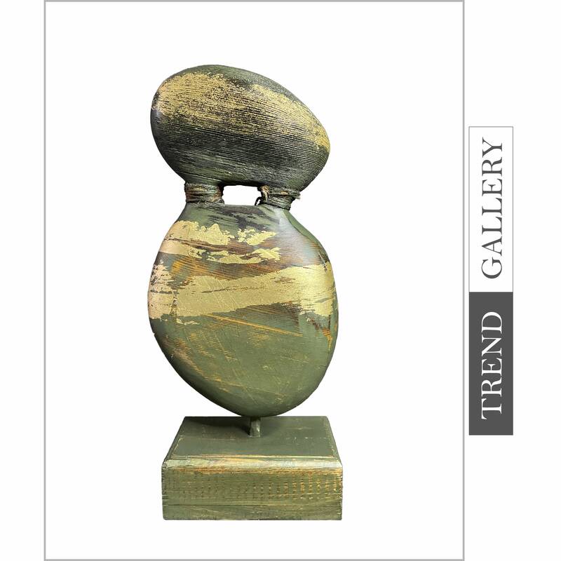 Original Oval Wood Sculpture Abstract Green Table Statue Creative Desktop Art Wood Desktop Art | LIKE A PAINTING 15.8"x6...