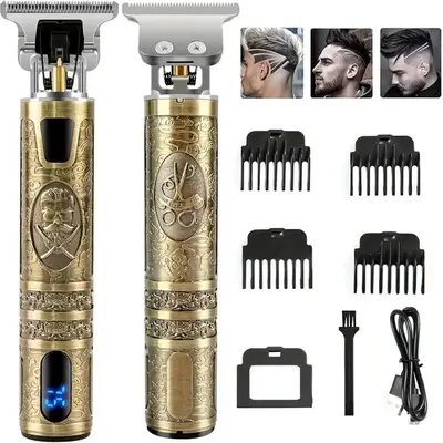 Professional Barber's Grooming Kit, 1 Set Rechargeable Hair Trimmer and Beard Clipper for Men with Precise T-Blade, LCD Scree...