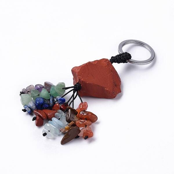 Natural Red Jasper Nugget with Mixed Gemstone Chips Tassel Keychains