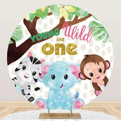 Aperturee Elephant And Animals Round 1st Birthday Backdrop