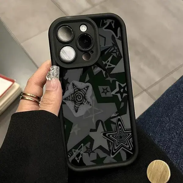 Black Star Pattern Case for iPhone 17 Pro Max 16 Plus 15 14 13 12 11 Air E Shockproof Drop Protection Rugged Durable Silicone...