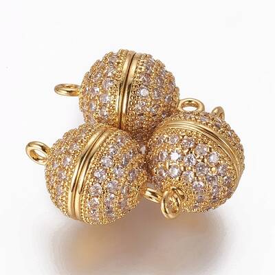 Brass Micro Pave Cubic Zirconia Magnetic Clasps with Loops