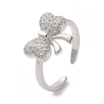 Brass Micro Pave Cubic Zirconia Open Cuff Ring